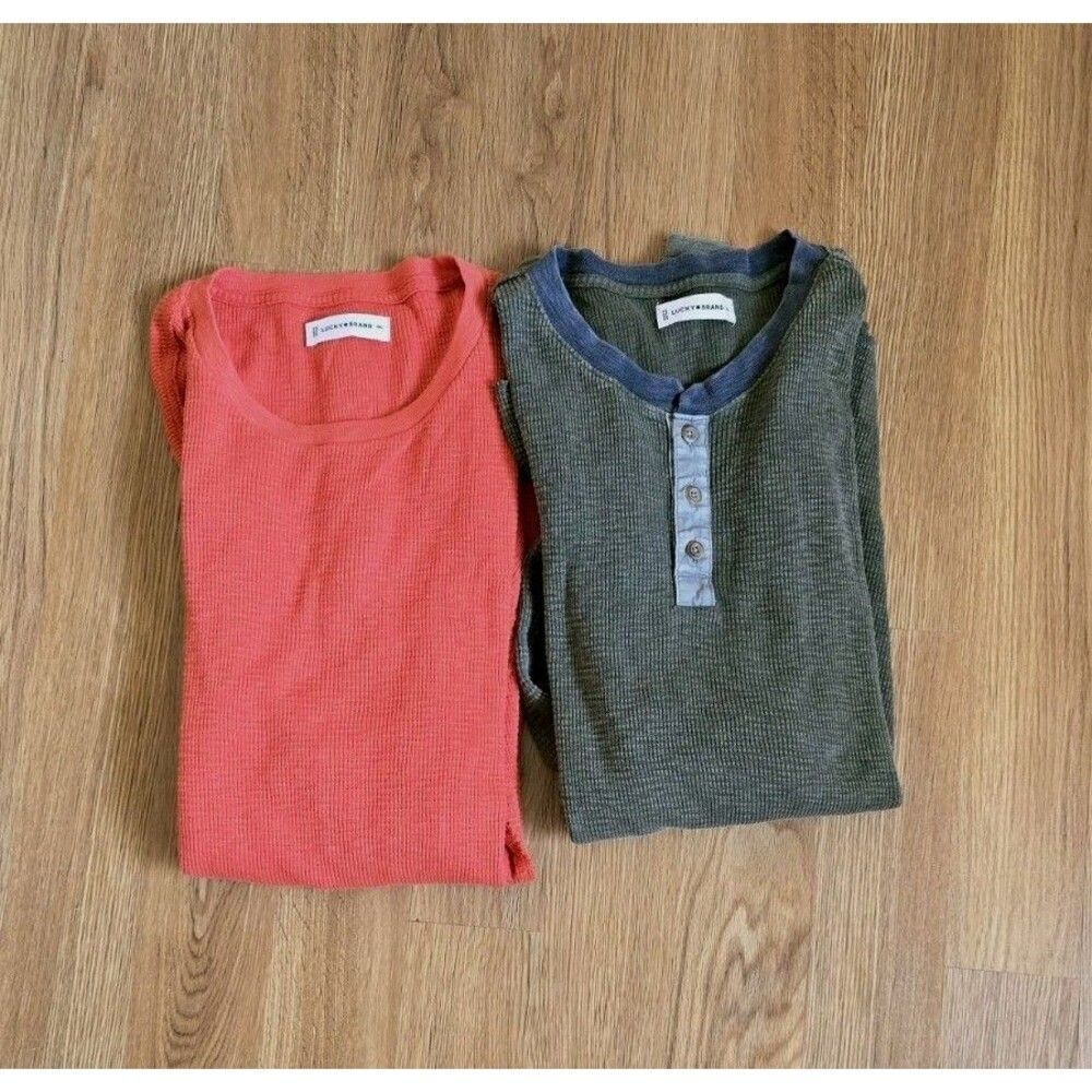 Lucky Brand Men’s XXL Henley Shirt Long Sleeve Waffle Knit Lot Of 2 Green Orange